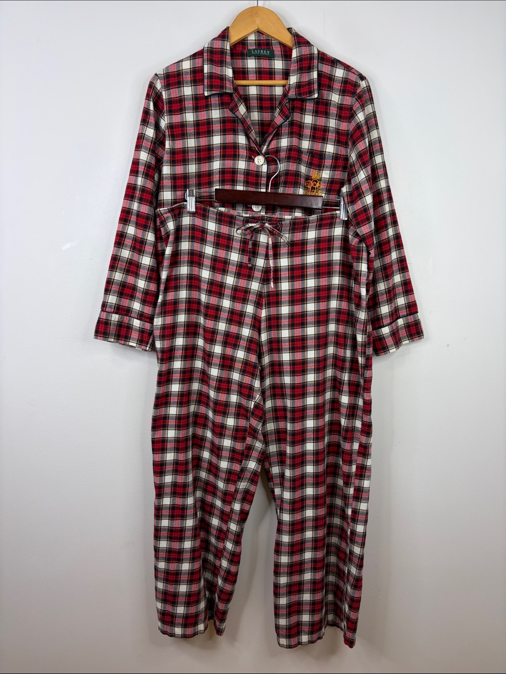 Lauren Ralph Lauren Pajamas Womens XL White Red Tartan Plaid Cotton Flannel PJs